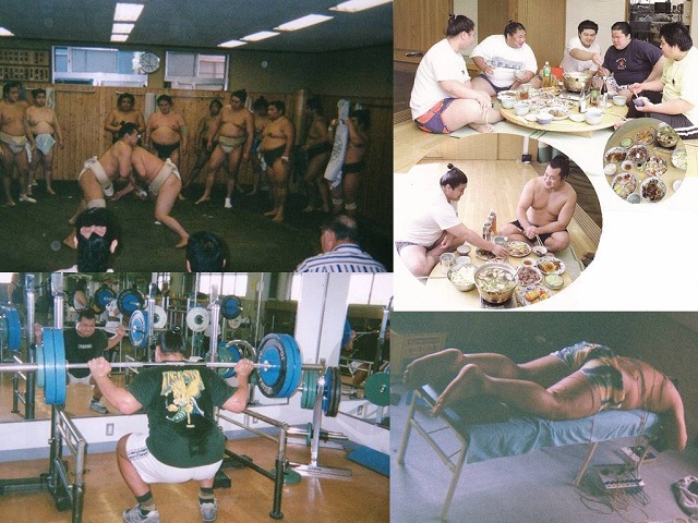 追風海関の一日　【朝稽古】→【ちゃんこ】→【トレーニング】→【治療】